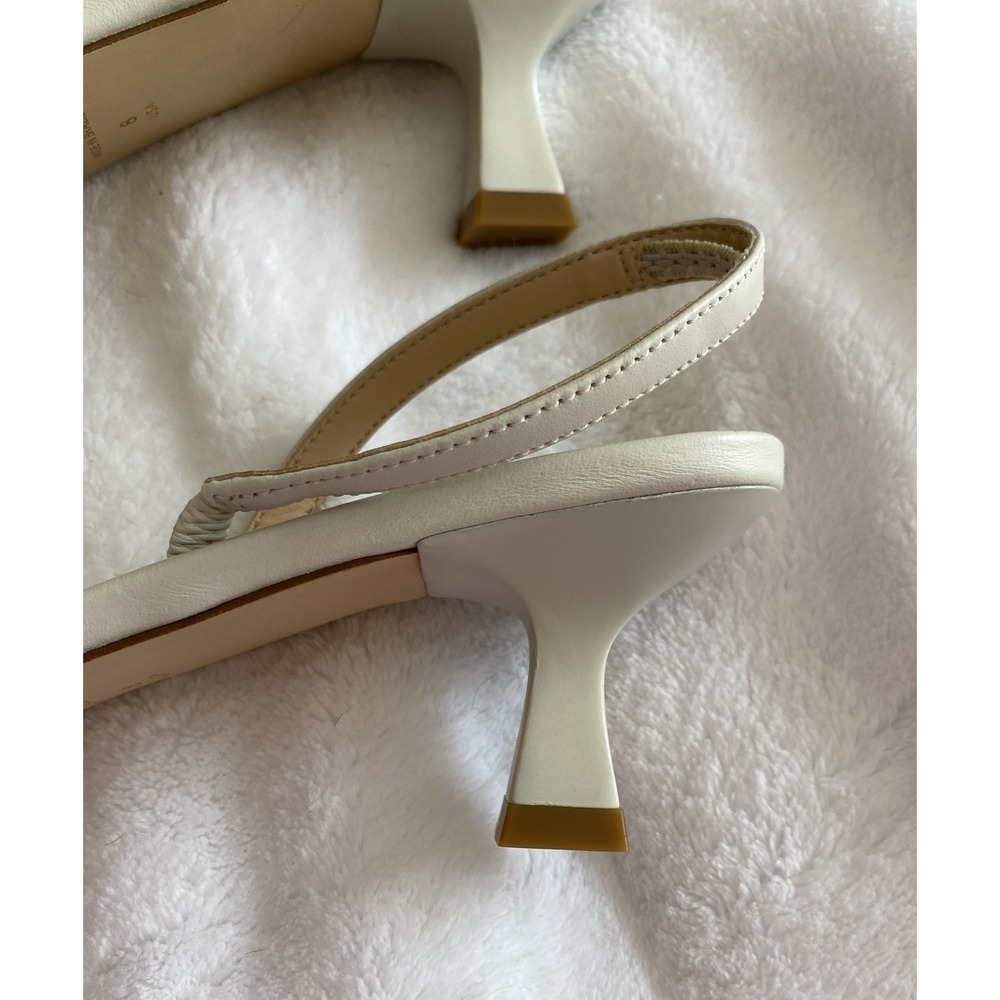 Maeve Gem Floral Slingback Kitten Heels Ivory Leather Crystal Embellished Glam 8 - Picture 6 of 8
